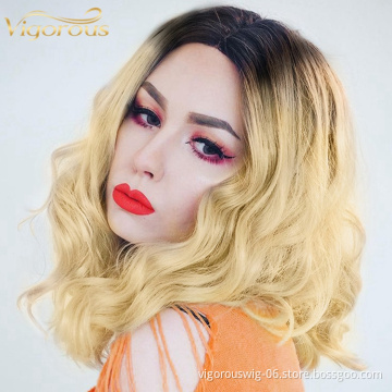 Vigorous Cheap Price Cut Ombre Blonde Glueless Pre Plucked Curly Short Bob Synthetic Hair Wigs For Black Women